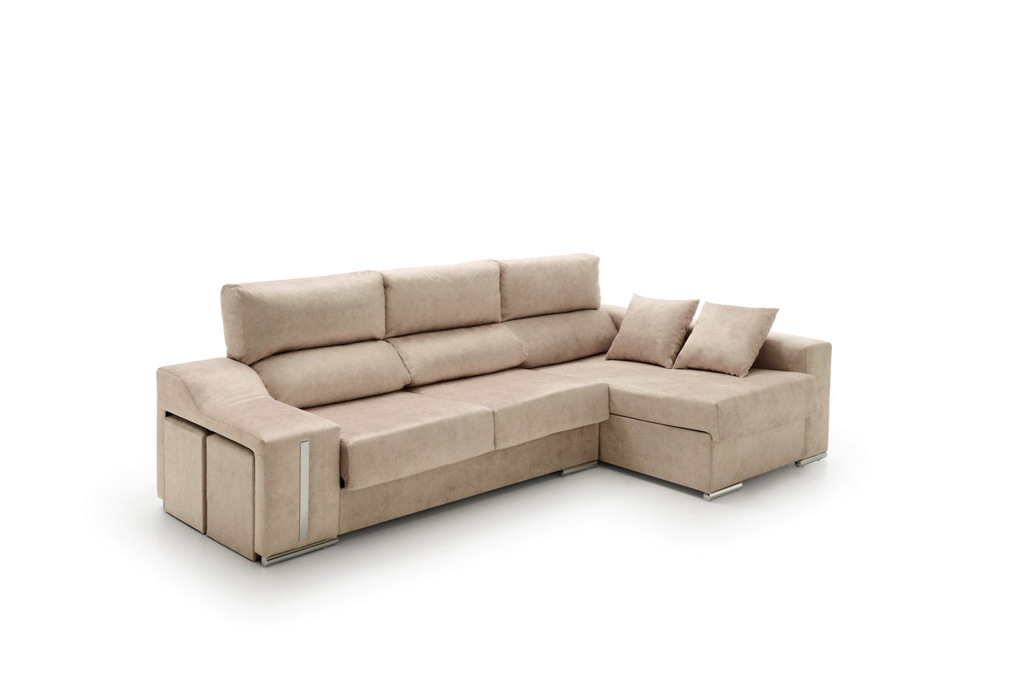 Sofa Chaise Longue Reclinable y Deslizante con Puffs Serena Alta Gama