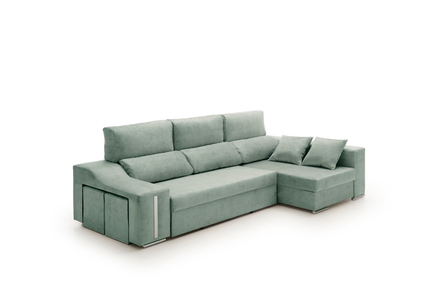 Sofa Chaise Longue Reclinable y Deslizante con Puffs Serena Alta Gama