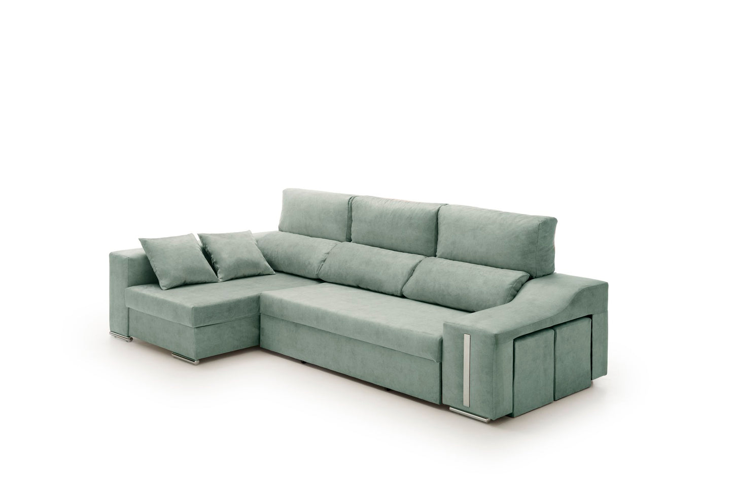 Sofa Chaise Longue Reclinable y Deslizante con Puffs Serena Alta Gama
