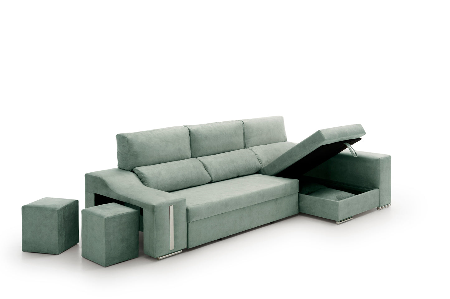 Sofa Chaise Longue Reclinable y Deslizante con Puffs Serena Alta Gama