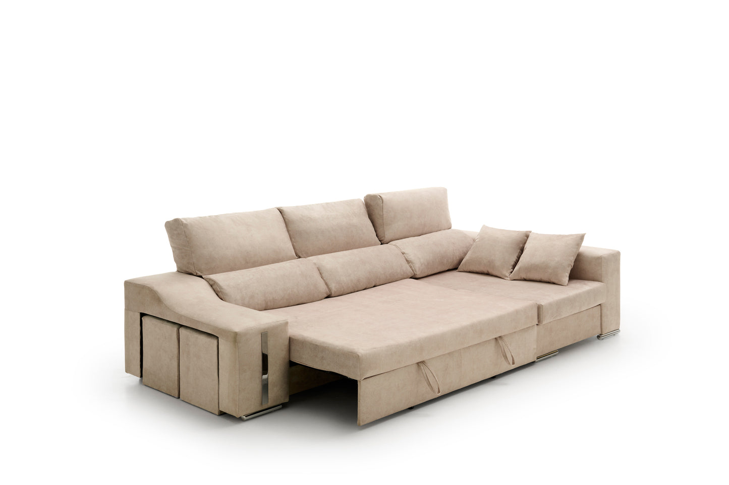 Sofa Chaise Longue Reclinable y Deslizante con Puffs Serena Alta Gama