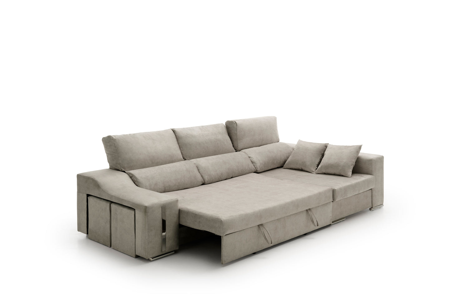 Sofa Chaise Longue Reclinable y Deslizante con Puffs Serena Alta Gama