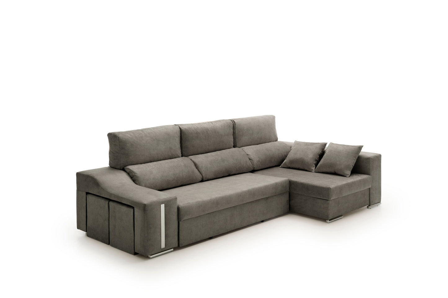 Sofa Chaise Longue Reclinable y Deslizante con Puffs Serena Alta Gama