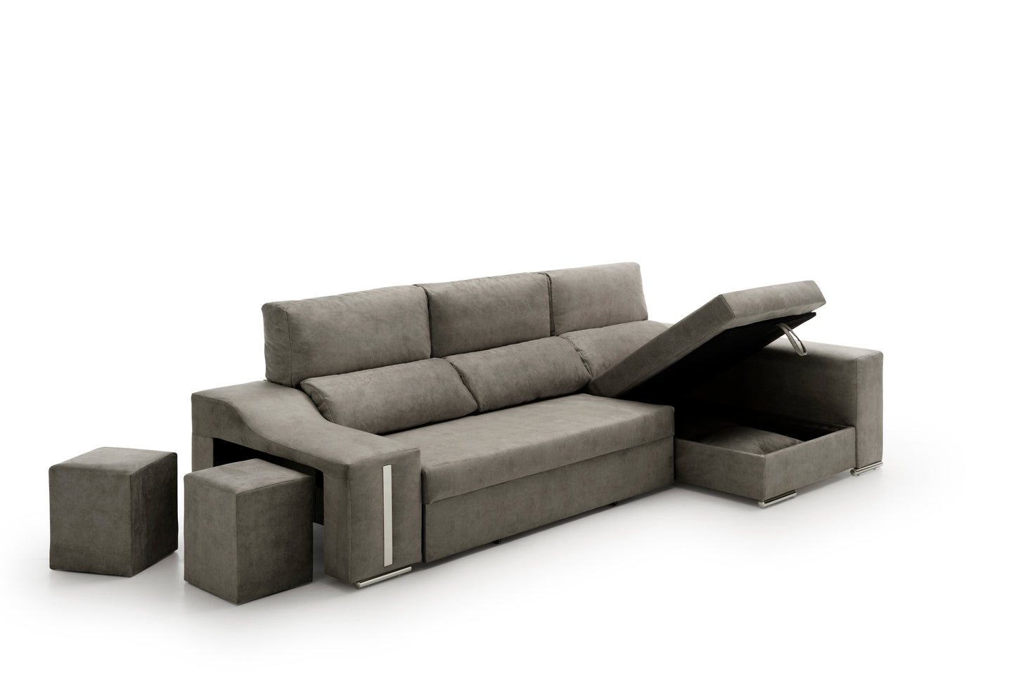 Sofa Chaise Longue Reclinable y Deslizante con Puffs Serena Alta Gama