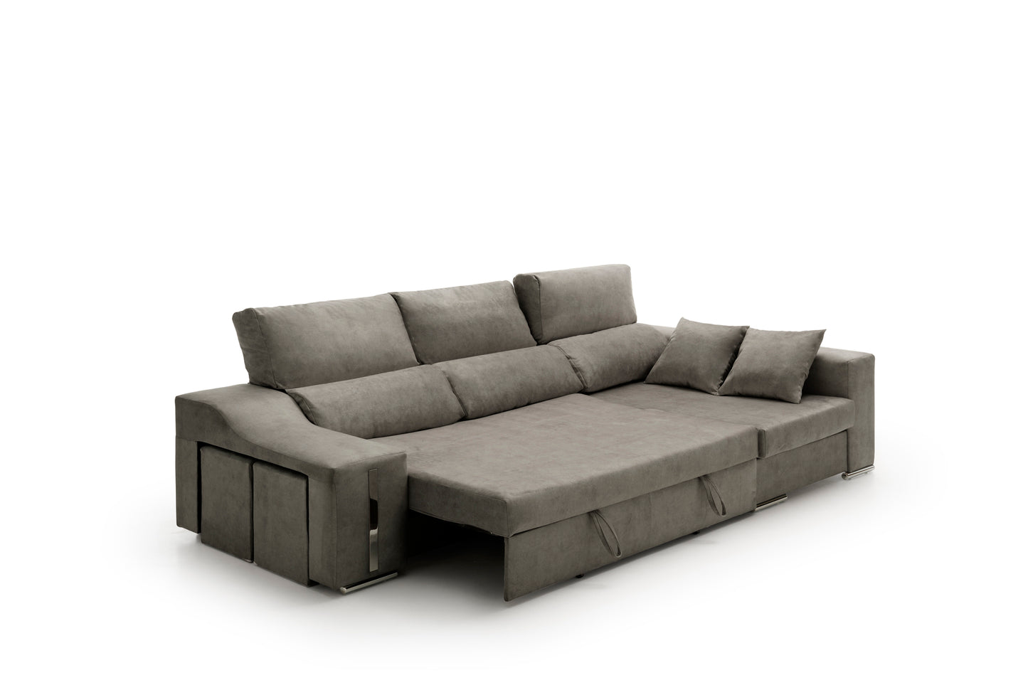 Sofa Chaise Longue Reclinable y Deslizante con Puffs Serena Alta Gama