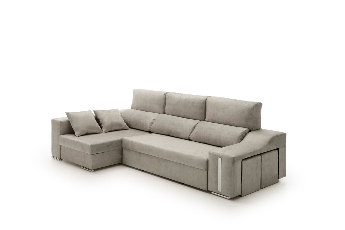 Sofa Chaise Longue Reclinable y Deslizante con Puffs Serena Alta Gama