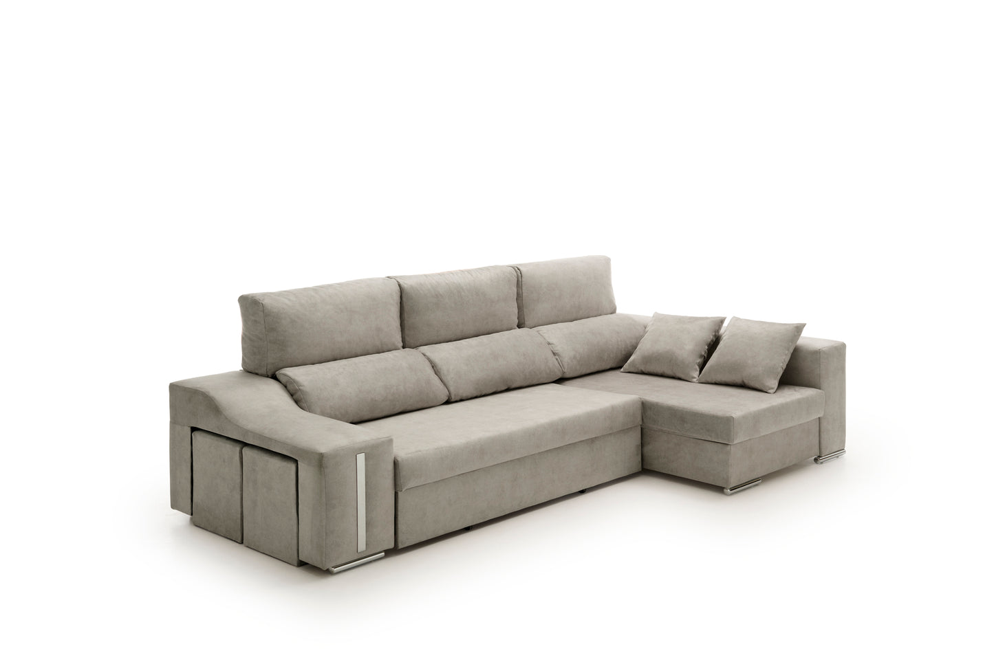 Sofa Chaise Longue Reclinable y Deslizante con Puffs Serena Alta Gama