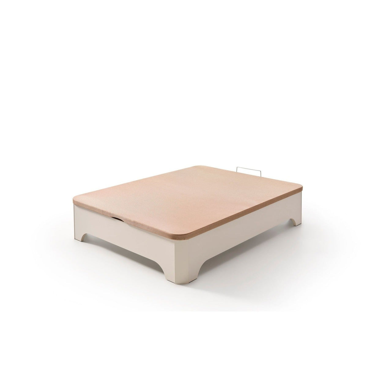 Canapé de madera con arcón abatible modelo Milán, de color blanco y vista frontal cerrado.