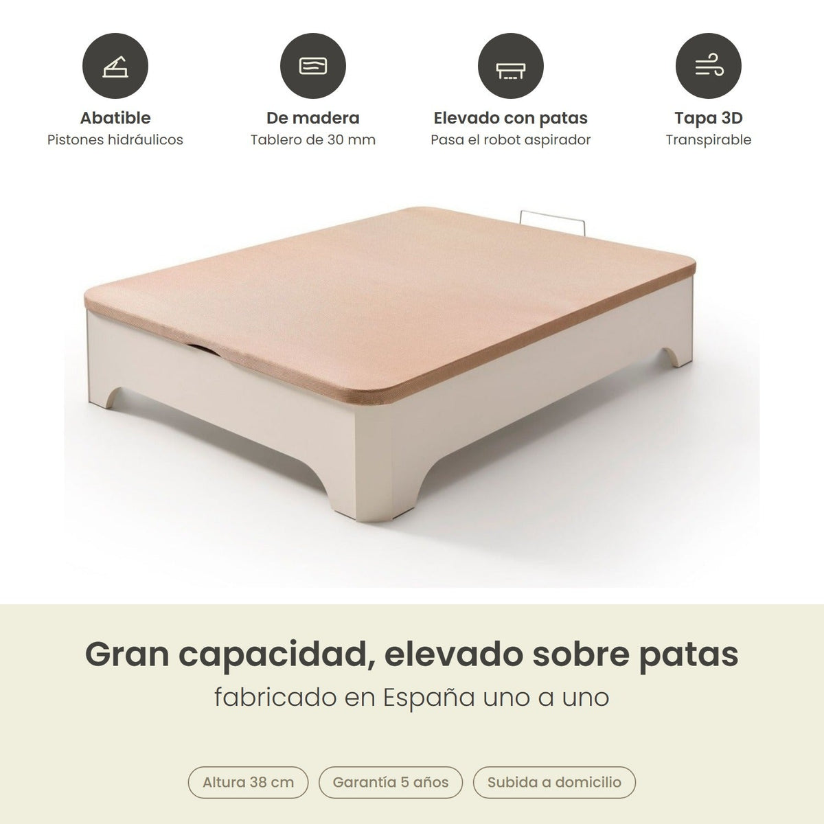 Canapé abatible de madera Milán color blanco – infografía de beneficios