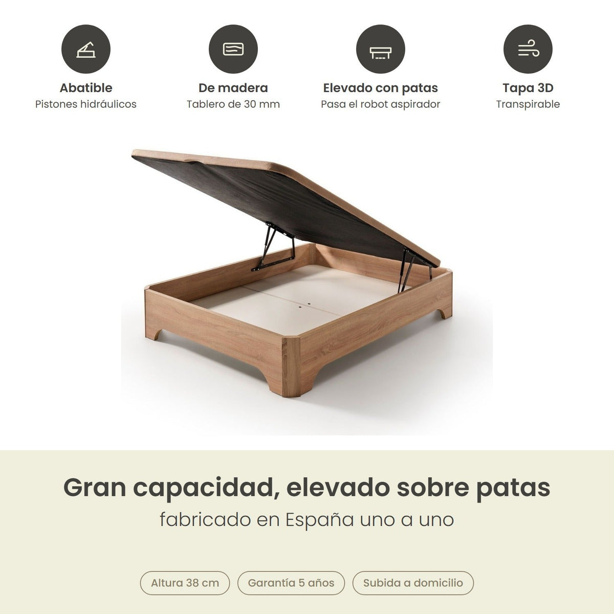 Canapé abatible de madera Milán color cambrian – infografía de beneficios