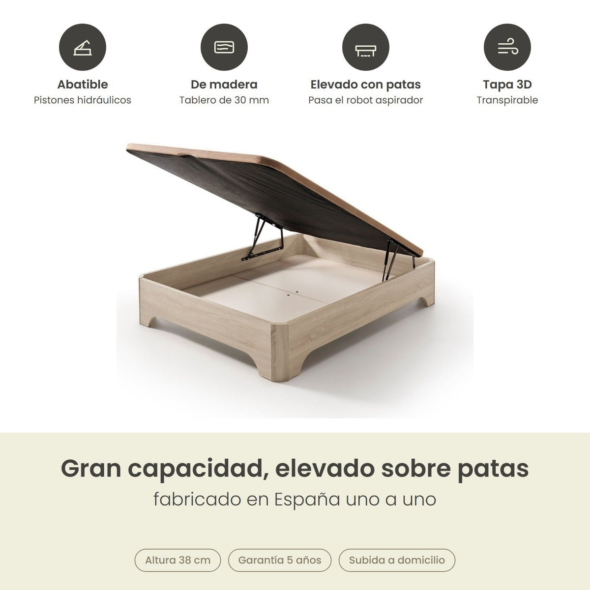 Canapé abatible de madera Milán color ártico – infografía de beneficios