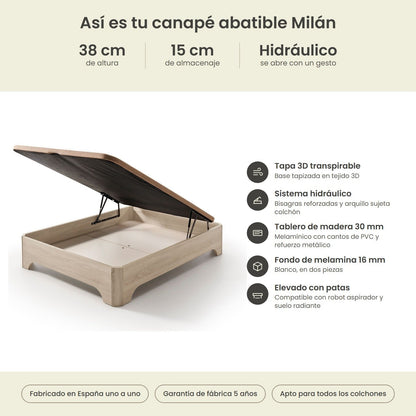 Canapé abatible de madera Milán color ártico – infografía técnica