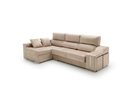 Sofa Chaise Longue Reclinable y Deslizante con Puffs Serena Alta Gama