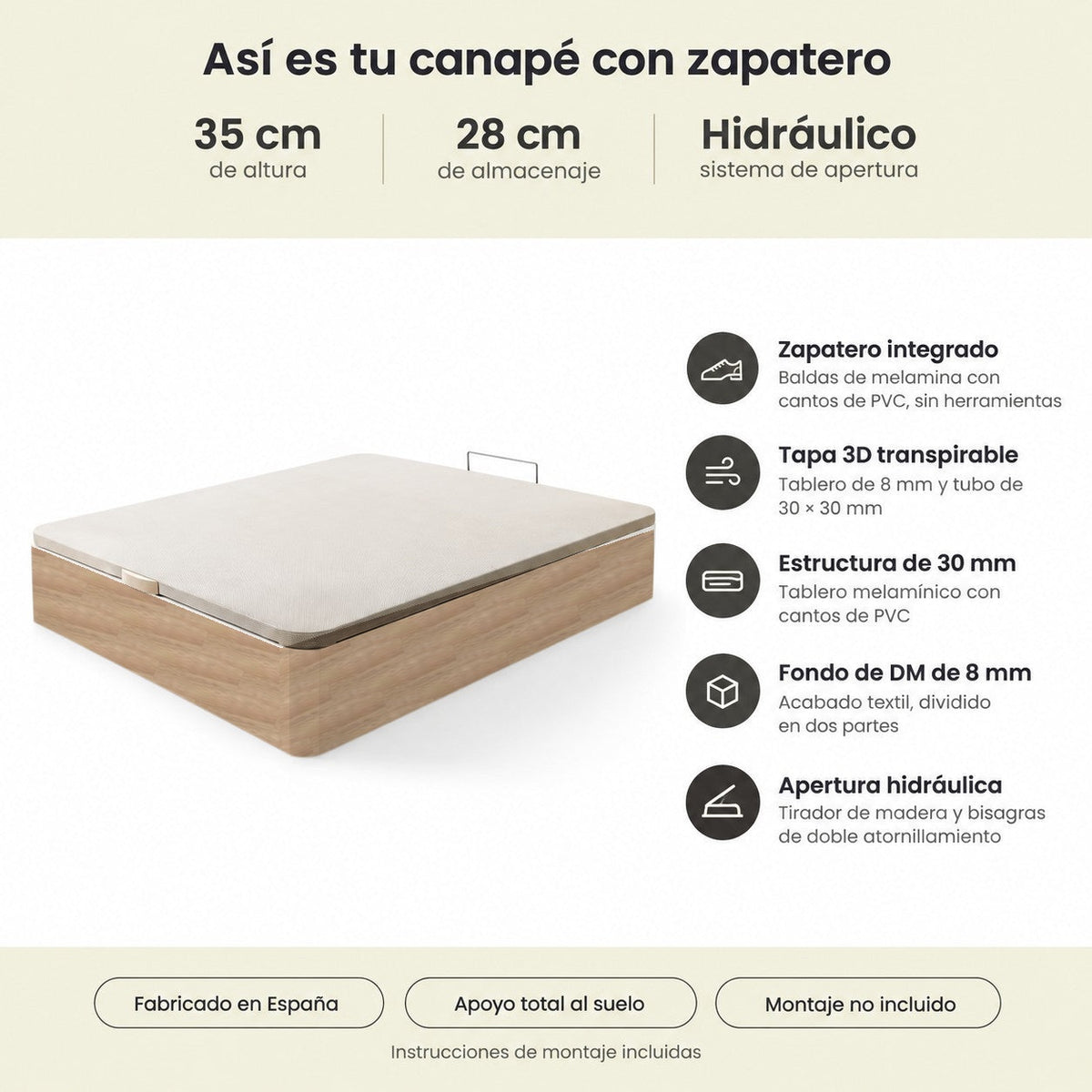 Canapé abatible de madera Nápoles color cambrian — imagen 5