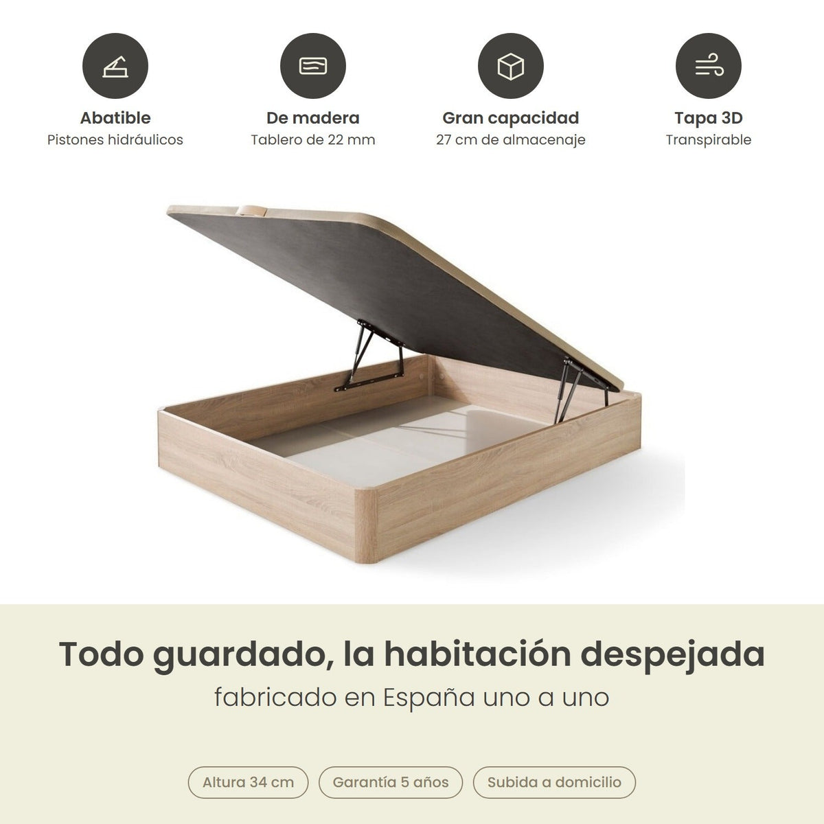 Canapé abatible de madera Toscana color cambrian – infografía de beneficios