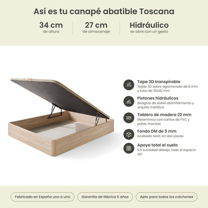 Canapé abatible de madera Toscana color cambrian – infografía técnica