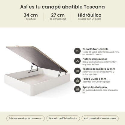Canapé abatible de madera Toscana color blanco – infografía técnica