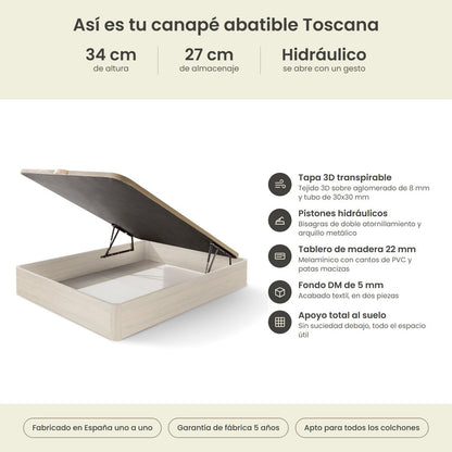 Canapé abatible de madera Toscana color ártico – infografía técnica