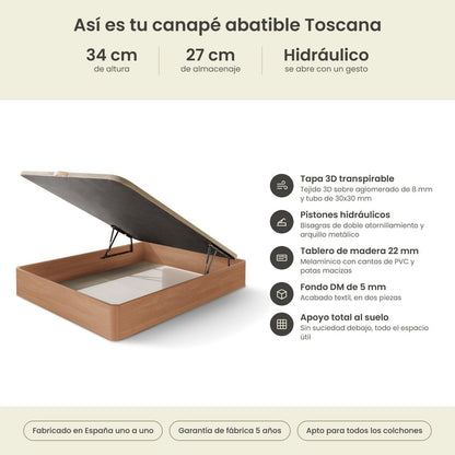 Canapé abatible de madera Toscana color cerezo – infografía técnica