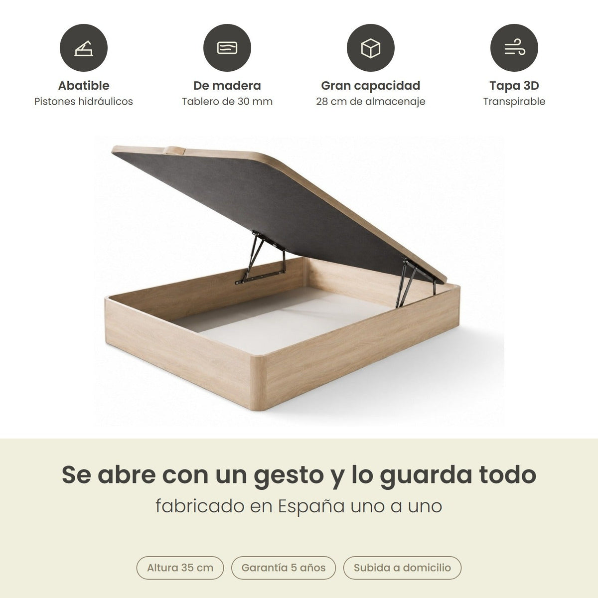 Canapé abatible de madera Turín color cambrian – infografía de beneficios