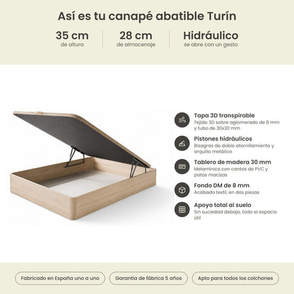 Canapé abatible de madera Turín color cambrian – infografía técnica