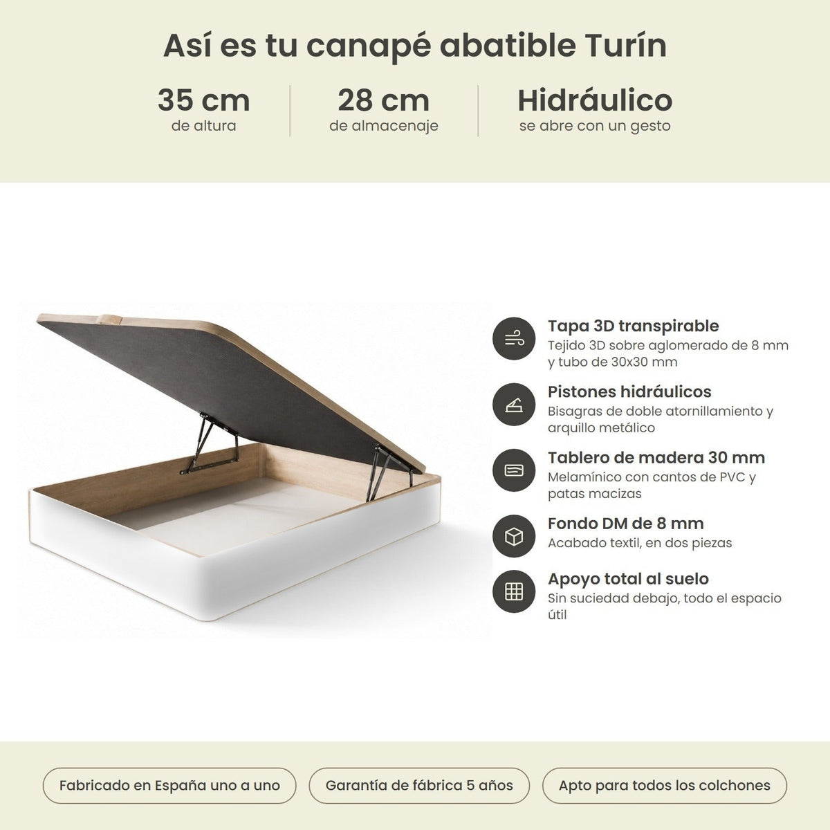 Canapé abatible de madera Turín color blanco — imagen 7