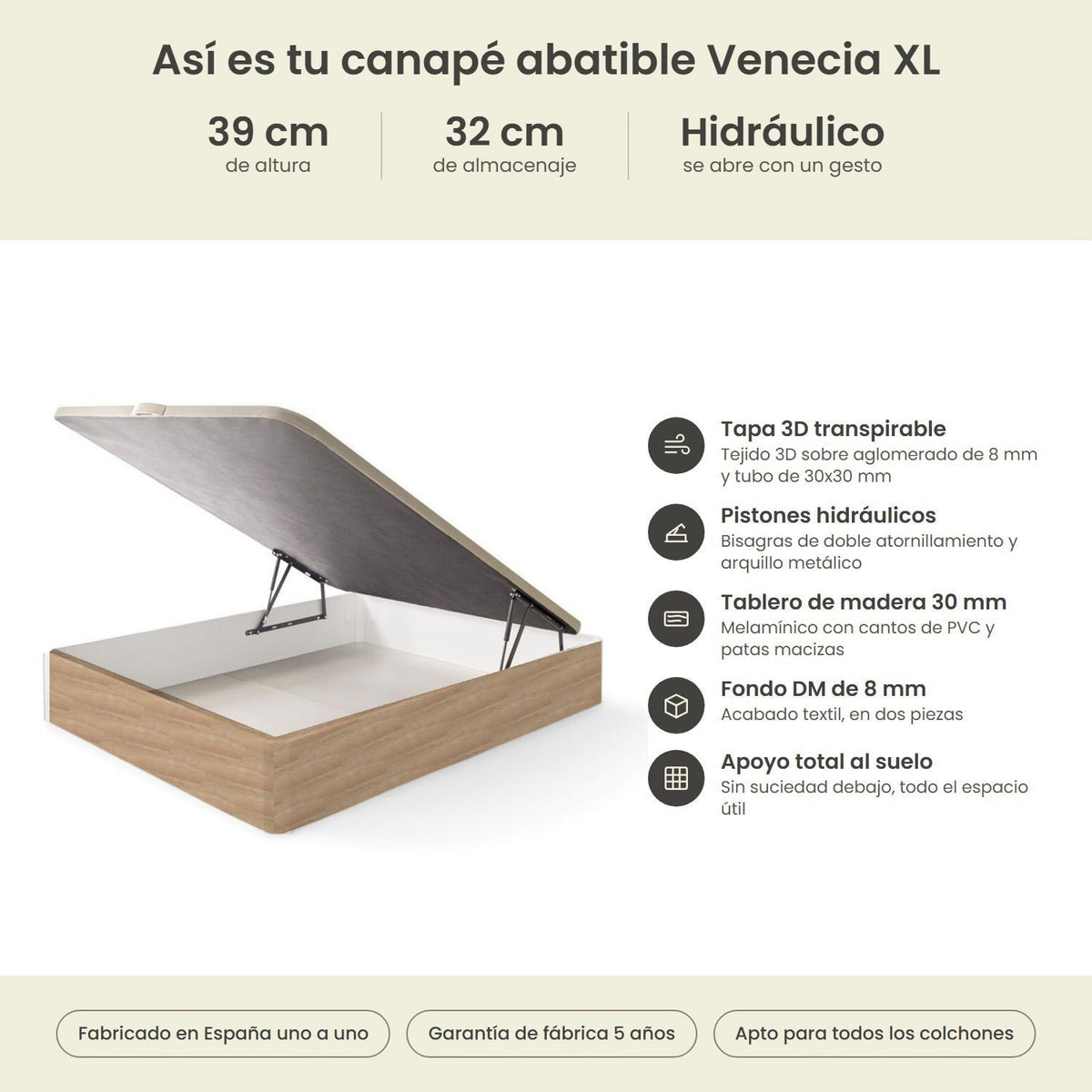 Canapé abatible de madera Venecia XL color cambrian — imagen 8